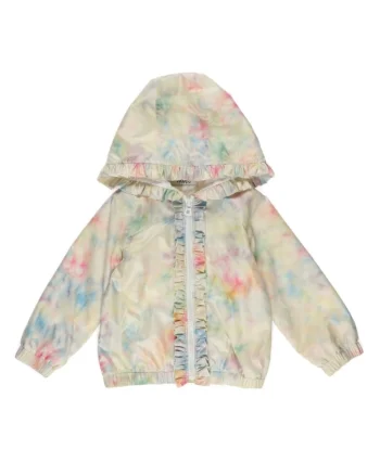Geaca impermeabila cu volan  - Rainbow, Multicolor, pentru fetite, Alb