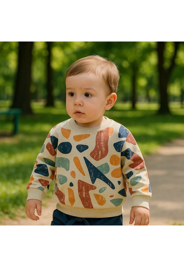 Bluza cu maneca lunga si imprimeu colorat  - Moments, Multicolor, pentru baietei, Bej