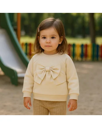 Bluza groasa cu maneca lunga si fundita,  - Minimal Optimist, Bej, pentru fetite, Bej