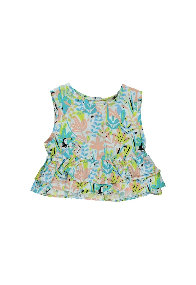 Top cu volan in talie  - Jungle, Mint, cu imprimeu floral, pentru fetite, Verde menta
