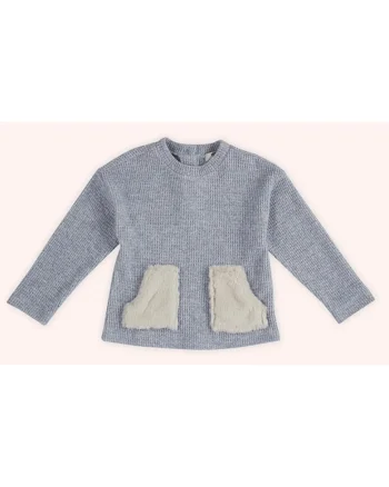 Pulover tricotat cu buzunare de blanita,  - It`s Our Nature, Blue, pentru fetite, Albastru