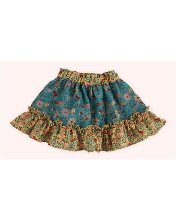 Fusta cu volanas,  - Retro Journey, Verde si Galben, pentru fetite, Verde