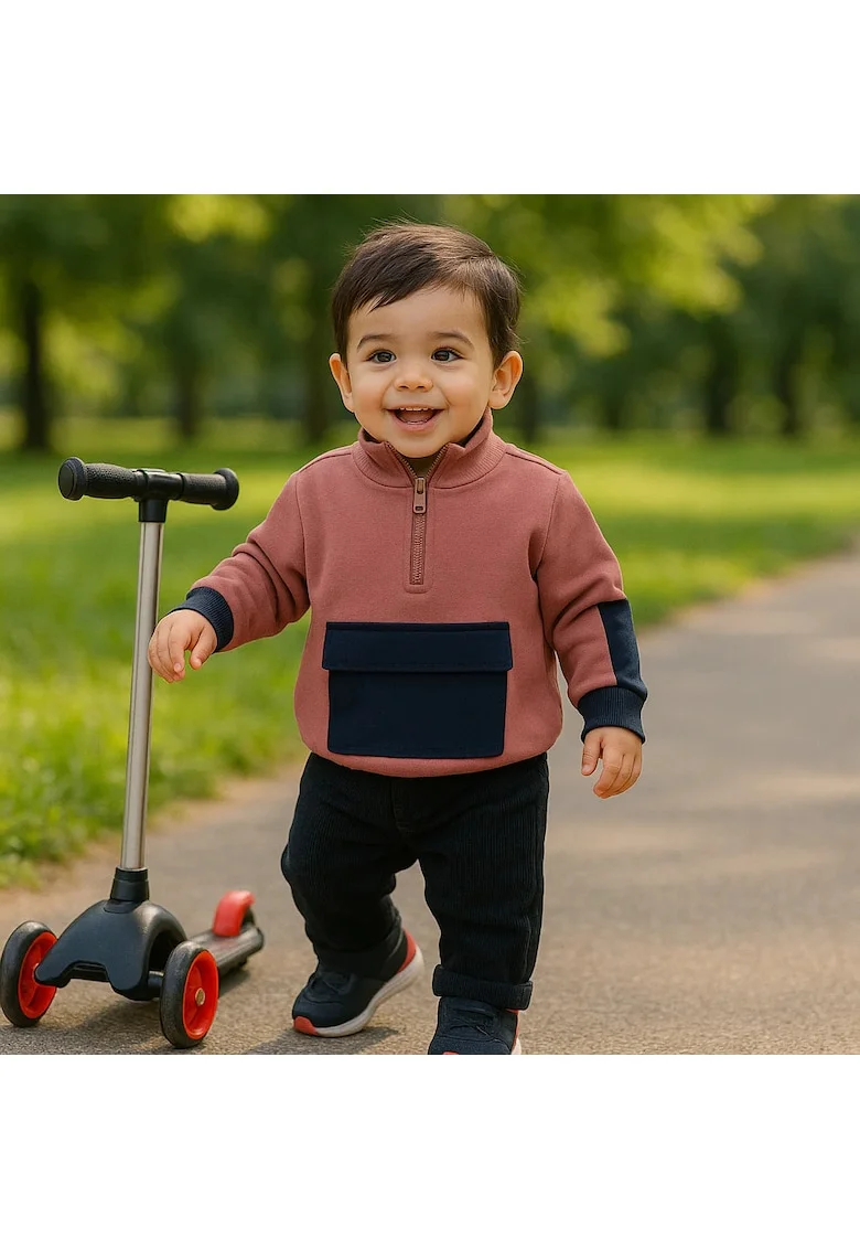 Bluza sport cu fermoar si buzunar negru Color Block,  - Let`s Explore, Rose, pentru baietei, Roz