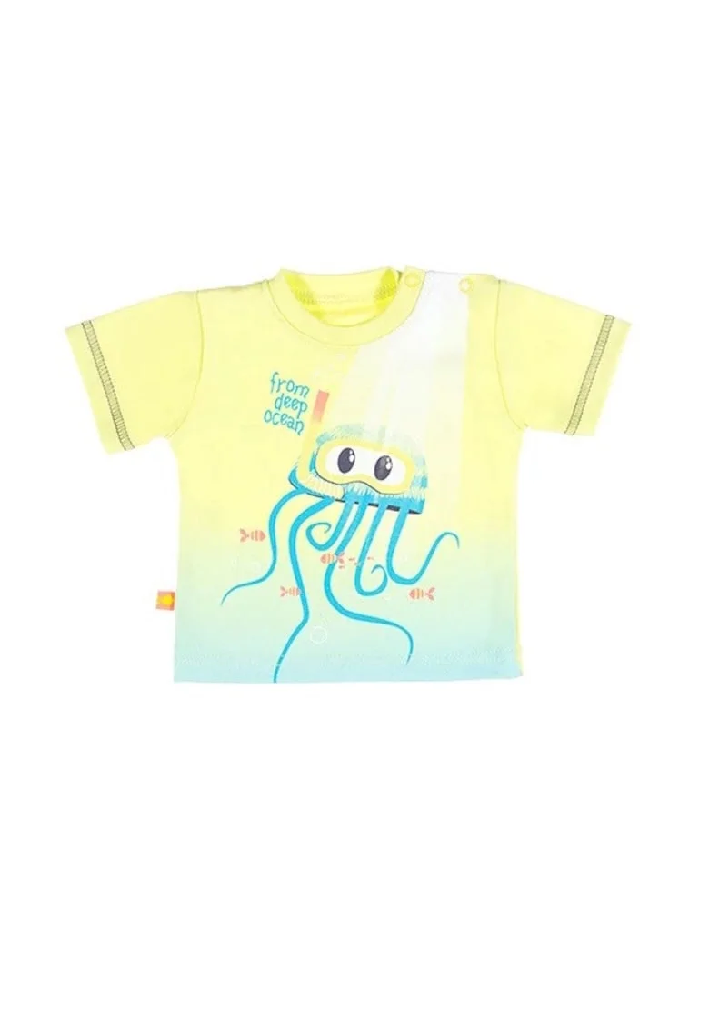 Tricou cu model caracatita,  - Summer Time, Galben si Turcoaz, pentru baieti, Galben