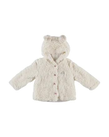 Jacheta Teddy cu gluga si urechiuse,  - Cute Bear, Ecru, pentru fetite, Ecru