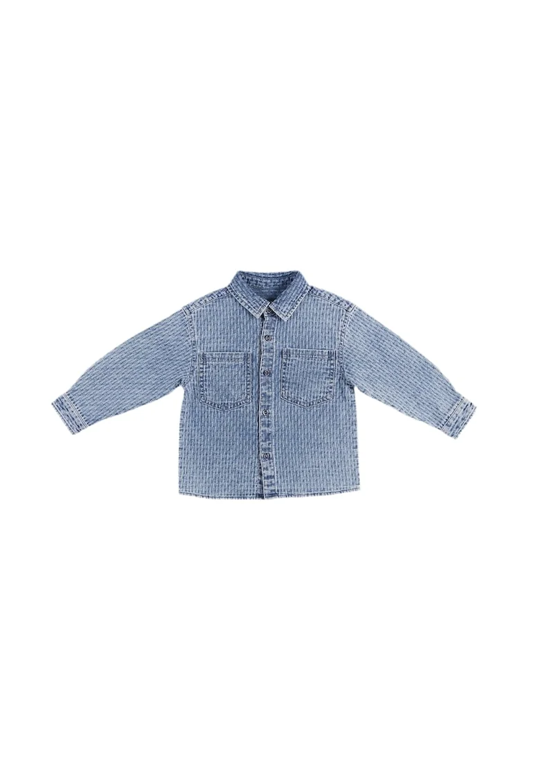 Camasa de blugi cu model texturat  - Gaming Mode, Albastru Denim, pentru baietei, Albastru