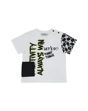 Tricou imprimat  - Feeling Good, Alb/Negru, pentru baietei, Alb