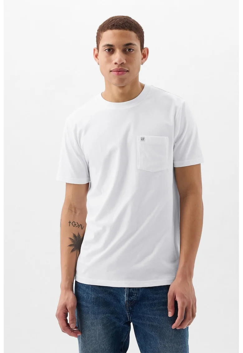 Tricou de bumbac organic cu decolteu la baza gatului, Alb murdar