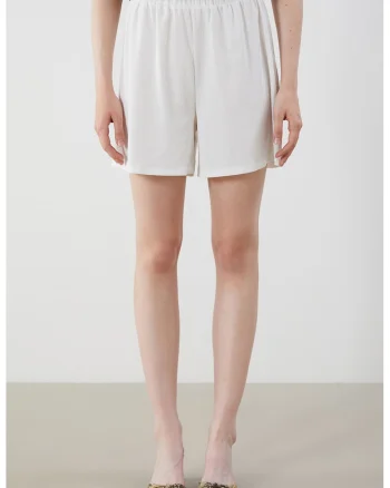 Pantaloni scurti uni cu talie inalta, Alb