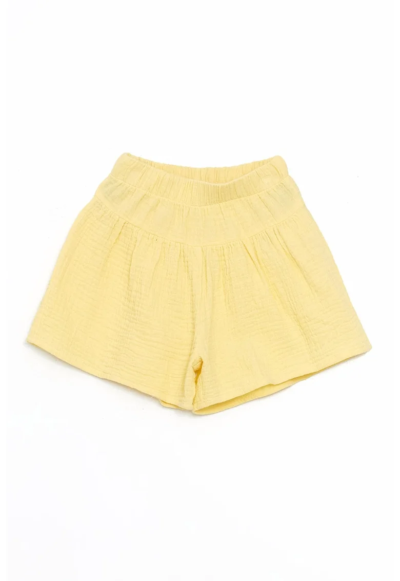 Pantaloni scurti uni cu talie elastica, Galben