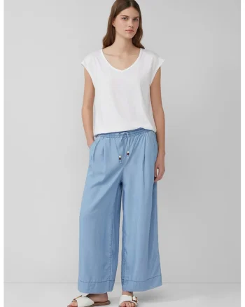 Pantaloni din material chambray cu croiala ampla, Albastru lavanda