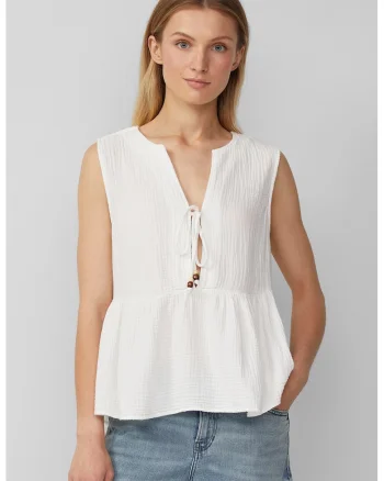 Bluza fara maneci cu terminatie cu volan, Alb optic