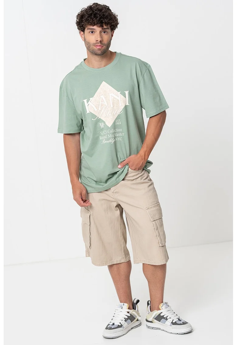 Tricou cu imprimeu logo, Verde deschis/Bej deschis