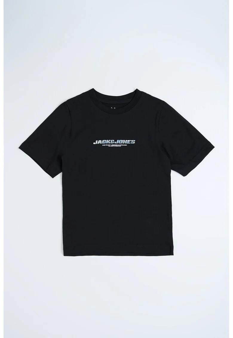 Tricou cu decolteu la baza gatului si logo pe piept, Negru