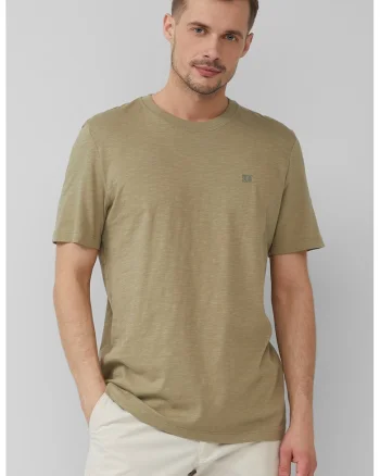 Tricou din bumbac cu decolteu la baza gatului, Maro deschis