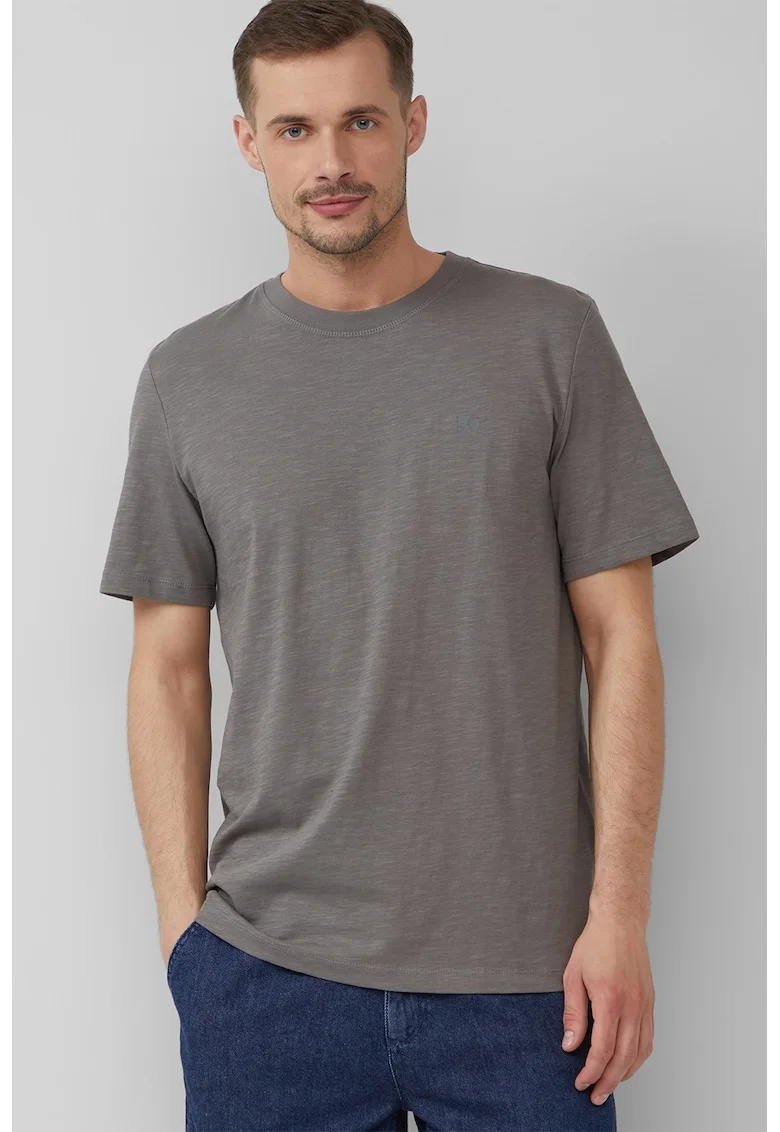 Tricou din bumbac cu decolteu la baza gatului, Gri inchis