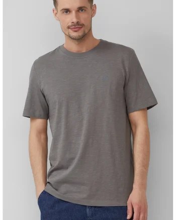 Tricou din bumbac cu decolteu la baza gatului, Gri inchis