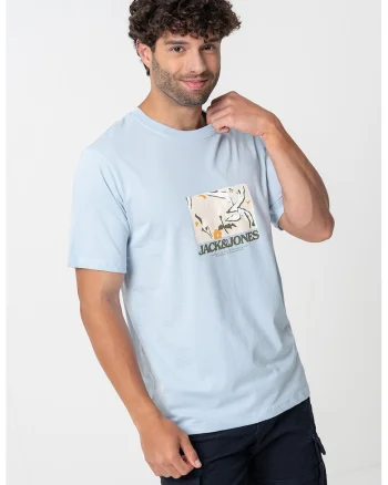 Tricou de bumbac cu imprimeu frontal, Albastru pastel