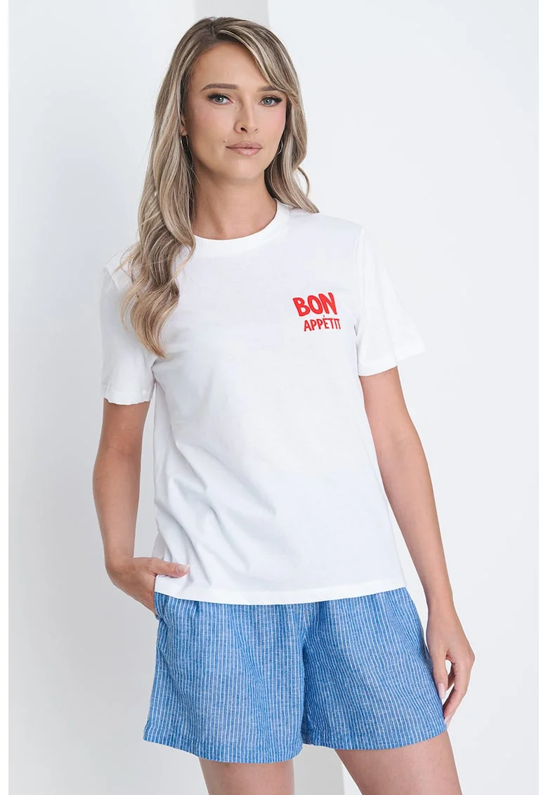 Tricou de bumbac organic cu imprimeu grafic, Rosu/Alb optic