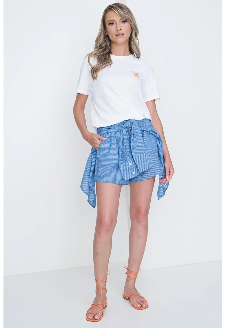 Tricou de bumbac organic cu imprimeu grafic, Alb/Roz