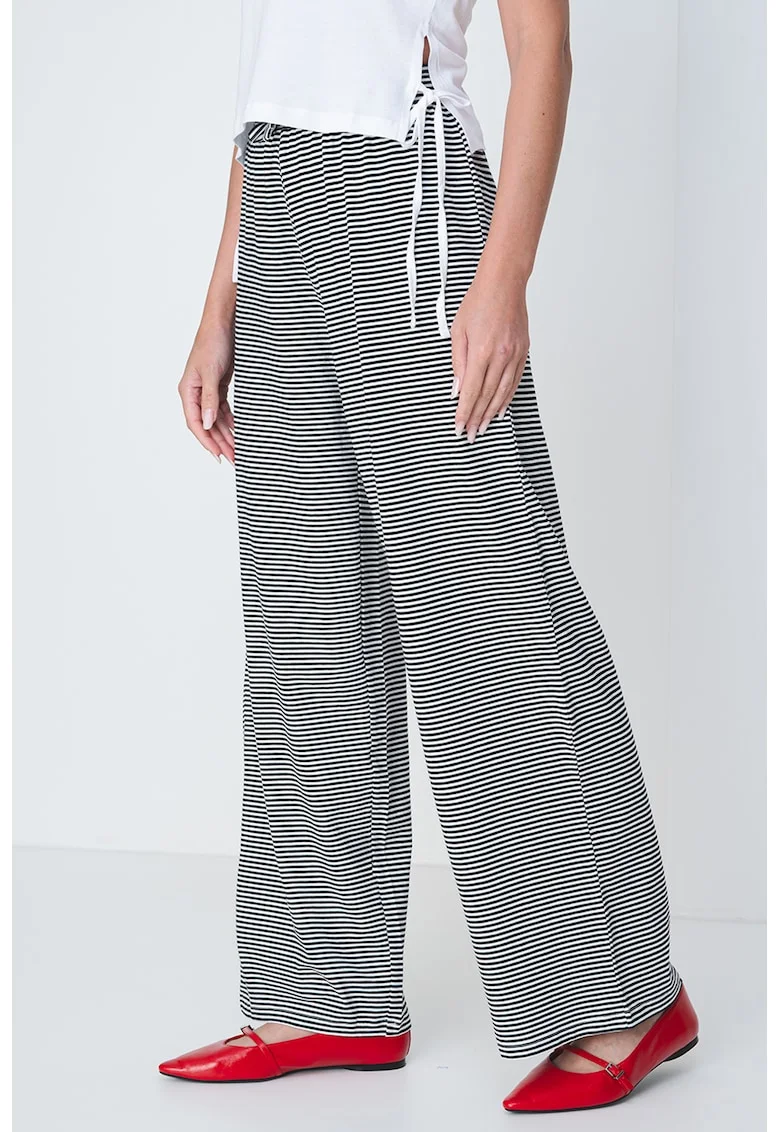 Pantaloni drepti din amestec de bumbac organic Live, Alb/Negru