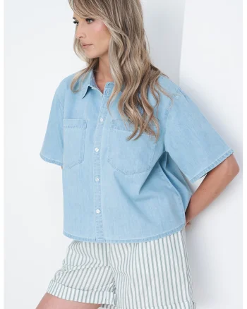 Camasa de denim cu buzunare pe piept Tula, Albastru deschis