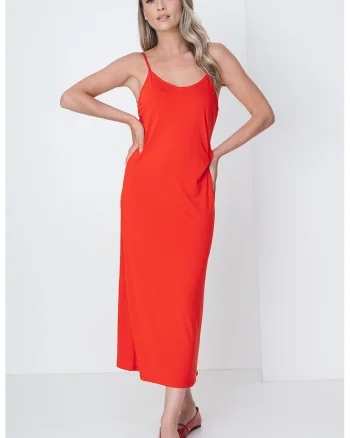 Rochie midi dreapta cu bretele inguste Canora, Rosu