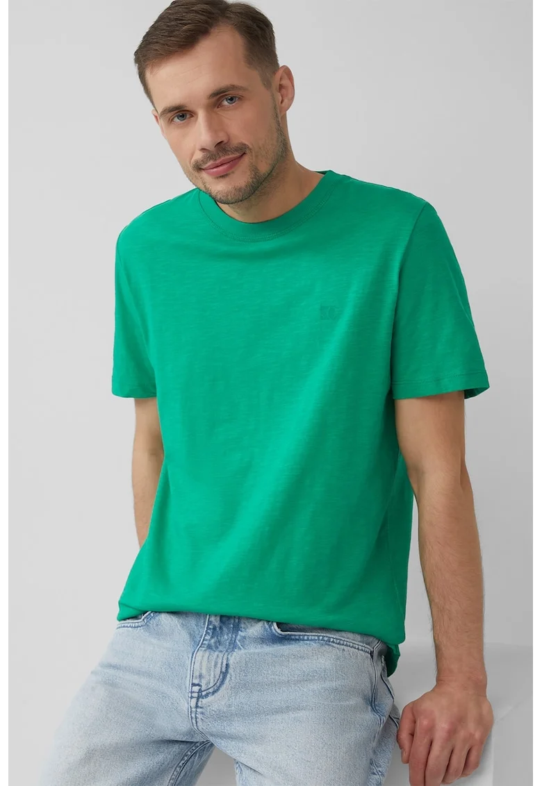 Tricou din bumbac cu decolteu la baza gatului, Verde