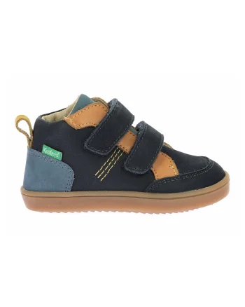 Pantofi din piele cu inchidere velcro, Albastru prafuit/Bleumarin/Galben mustar