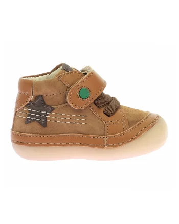 Pantofi din piele intoarsa si piele cu inchidere velcro, Caramel
