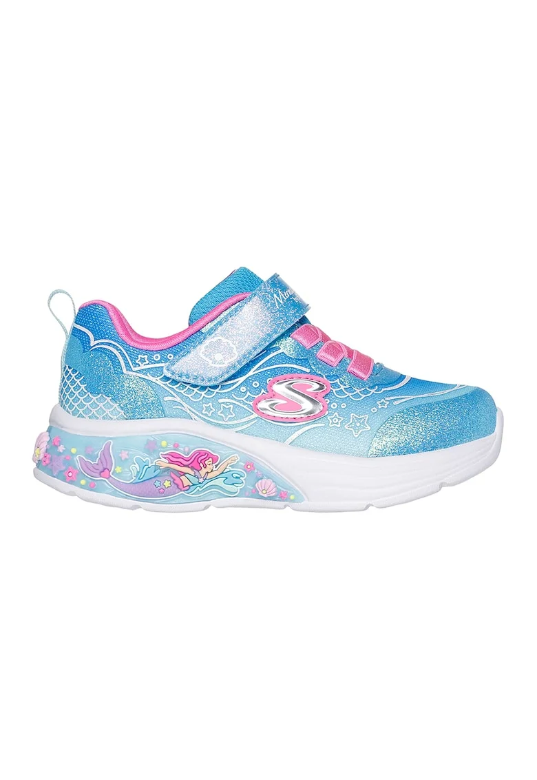 Pantofi sport cu lumini si aspect stralucitor Lil Mermaid, Roz deschis/Albastru deschis
