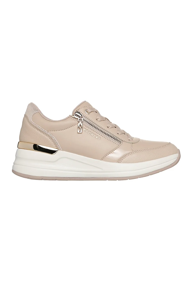 Pantofi sport wedge cu fermoar decorativ Billion 2, Alb optic/Bronz