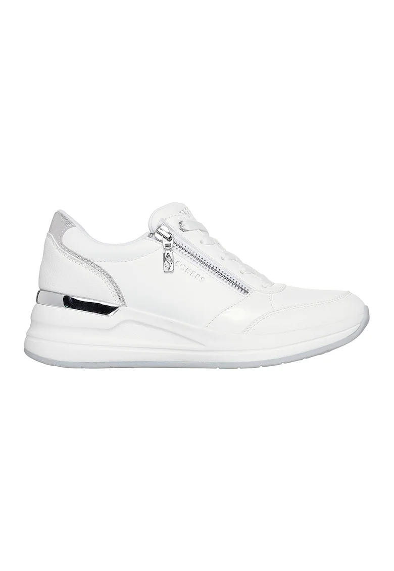 Pantofi sport wedge cu fermoar decorativ Billion 2, Alb optic/Argintiu