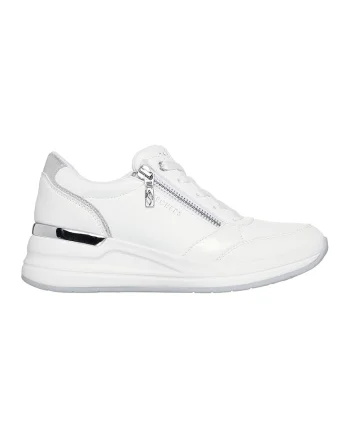 Pantofi sport wedge cu fermoar decorativ Billion 2, Alb optic/Argintiu