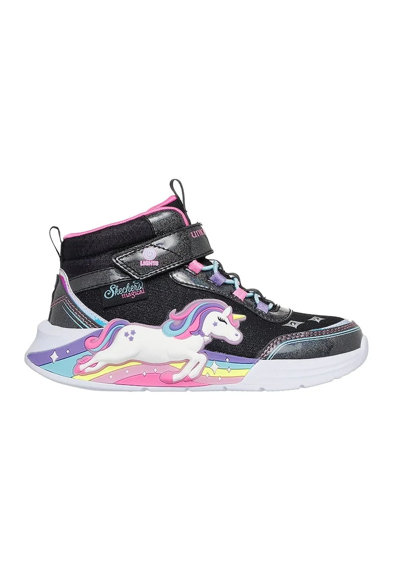 Pantofi sport cu aspect stralucitor si lumina led Unicorn Chaser, Negru/Roz/Albastru