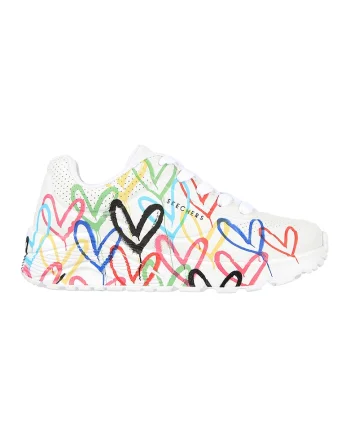 Pantofi sport cu imprimeu cu inimi Uno Lite - Spread, Alb/Galben/Albastru