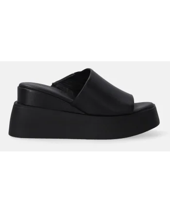 Papuci cu talpa wedge din piele captusiti cu piele
