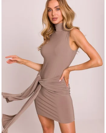 Rochie mini cu panglici legate,, Bej