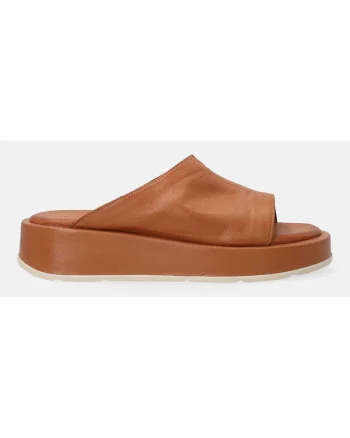 Papuci din piele cu decupaj si talpa wedge