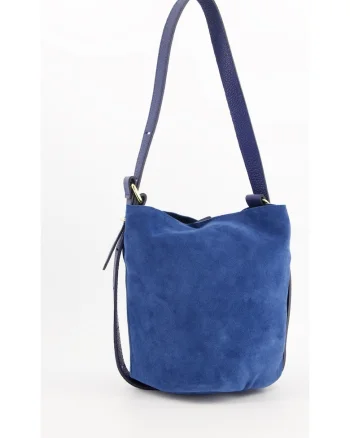 Geanta de dama  model Messenger, piele intoarsa, albastru marin, 25x25x14,5cm, curea detasabila 76cm