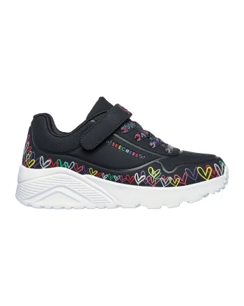 Pantofi sport Uno Lite- Heart Craze de piele ecologica cu model cu inimi, Negru/Galben/Alb optic