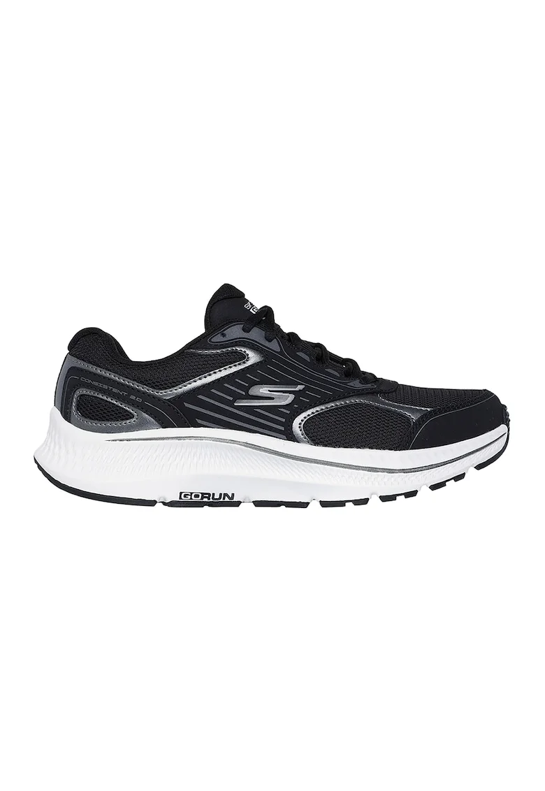 Pantofi sport Go Run Consistent 2.0 - Advan din material textil cu garnituri de piele, Negru/Alb optic/Argintiu