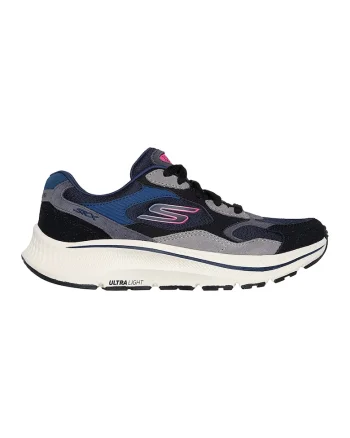 Pantofi sport Go Run Consistent 2.0- Retro cu insertii de piele intoarsa, Negru/Roz pastel/Albastru royal