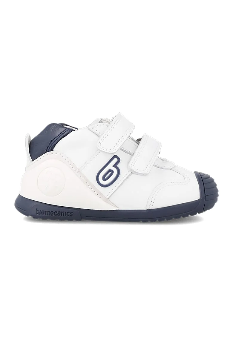 Pantofi sport din piele cu velcro, Albastru inchis/Alb optic