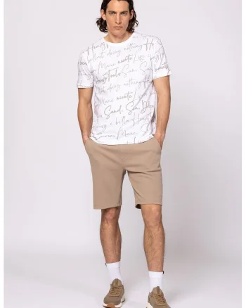 Tricou cu decolteu la baza gatului si imprimeu, Alb
