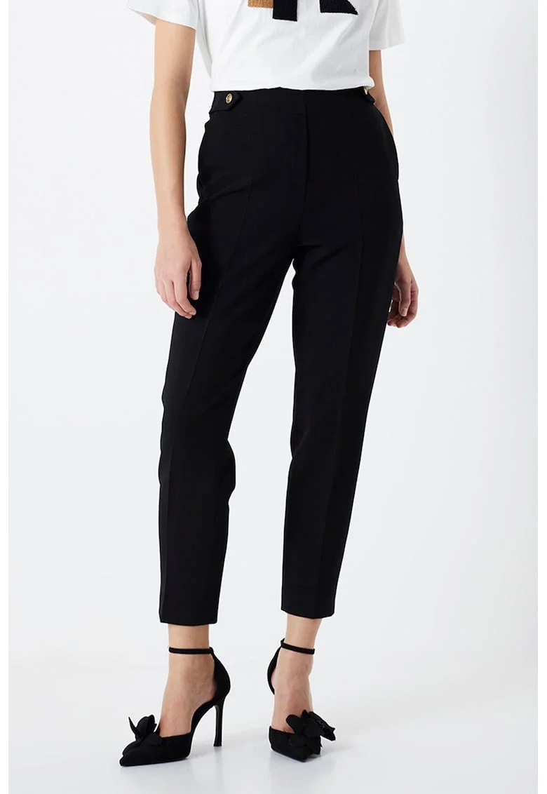 Pantaloni crop cu nasturi decorativi, Negru