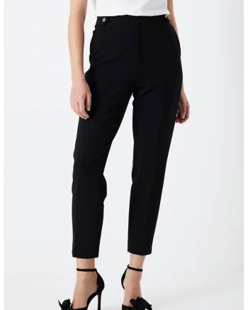 Pantaloni crop cu nasturi decorativi, Negru