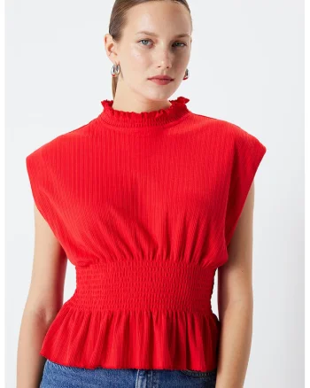 Tricou cu talie elastica, Rosu vermillion