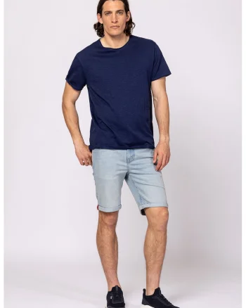 Tricou din bumbac cu decolteu la baza gatului, Albastru inchis