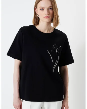 Tricou supradimensionat cu decolteu la baza gatului, Negru